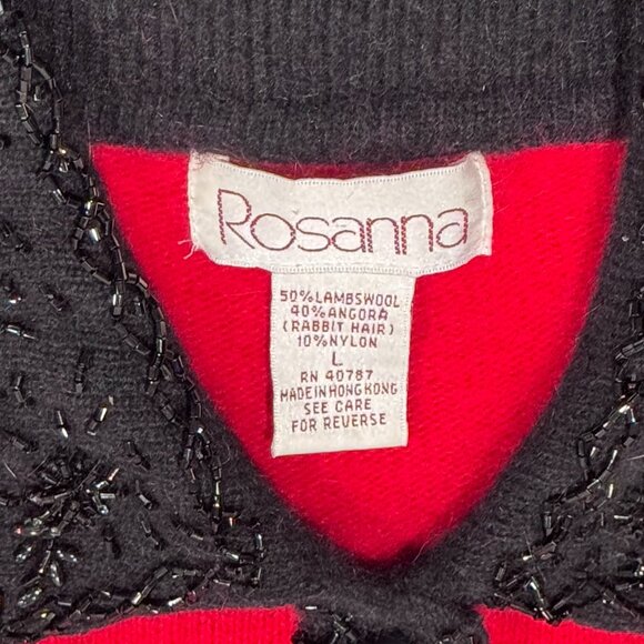 Rosanna Red Black Beaded Collar Lambswool Angora Glamorous Downtown Cardigan L - Picture 5 of 12
